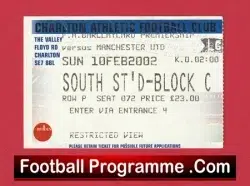 Charlton Athletic v Manchester United 2002 - Match Ticket - football memorabilia