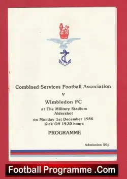 Combined Services FA v Wimbledon 1986 - at Aldershot - football programme