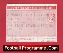 Coventry City v Manchester United 1990 - Match Ticket - football memorabilia