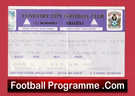 Coventry City v Manchester United 1997 - Match Ticket - Image 2