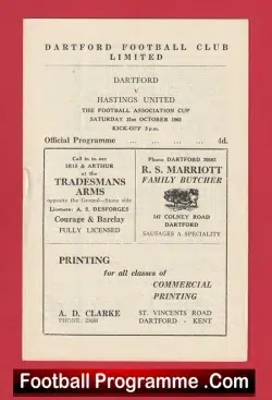 Dartford v Hastings United 1961 - FA Cup Match - football programme