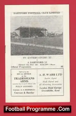 Dartford v TV Entertainers 1967 - Charity Match + Craig Douglas - football programme