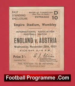 England v Austria 1951 – Football Ticket 50s