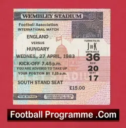 England v Hungary 1983 - Football Ticket - football memorabilia