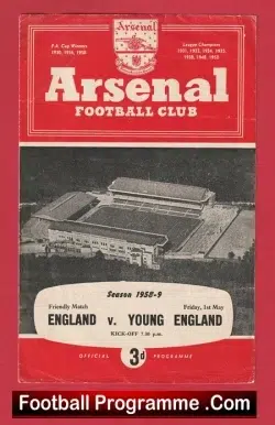 England v Young England 1959 - at Arsenal + Bobby Charlton - football programme