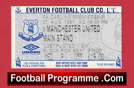 Everton v Manchester United 1997 - Football Ticket - Image 2