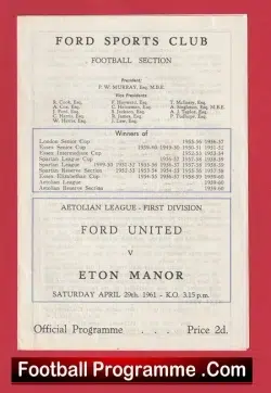 Ford Motors v Eton Manor 1961 - football programme