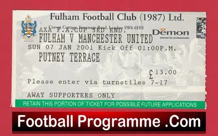 Fulham v Manchester United 2001 - Match Ticket - Image 2