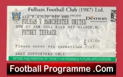 Fulham v Manchester United 2001 – Match Ticket