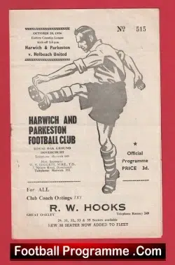 Harwich Parkeston v Holbeach United 1956 - Football Programme - football programme