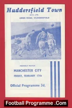 Huddersfield Town v Manchester City 1961 - Friendly + Denis Law - football programme