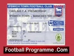 Ipswich Town v Manchester United 2000 - Football Ticket - football memorabilia