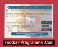 Ipswich Town v Manchester United 2002 – Match Ticket