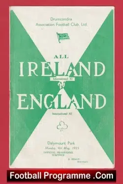 Ireland v England 1955 - Dalymount Irish Friendly Game - football programme