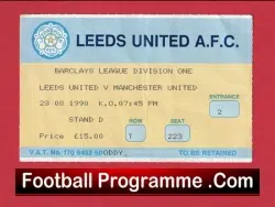 Leeds United v Manchester United 1990 – Match Ticket