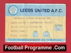 Leeds United v Manchester United 1990 - Football Ticket - football memorabilia
