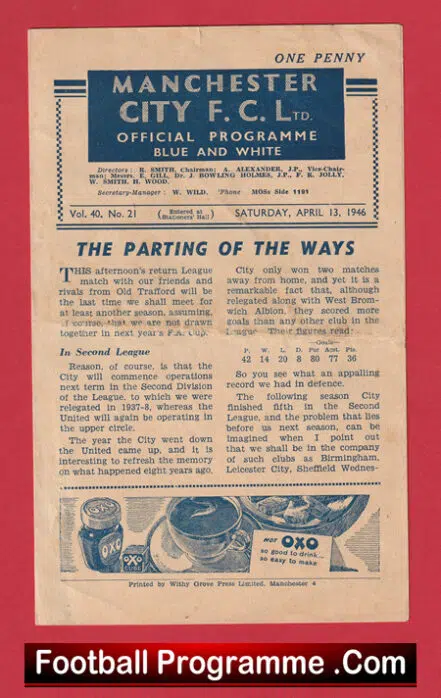 Manchester City v Manchester United 1946 – Man City Relegated