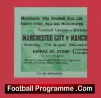 Manchester City v Manchester United 1968 – Ticket 1960’s