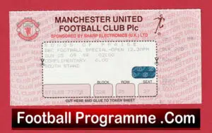 Manchester United BBC Songs Of Praise Ticket 1994 Man Utd