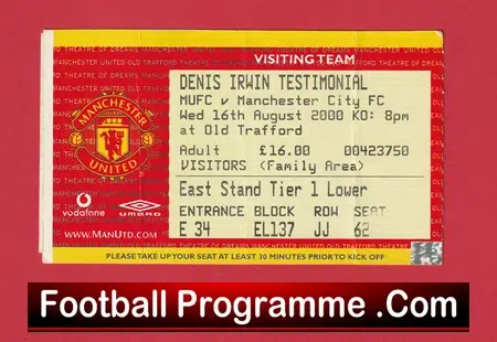 Manchester United Denis Irwin Testimonial Ticket 2000 Man Utd Ticket - Image 2