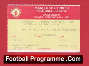Manchester United v Aston Villa 1990 – Ticket