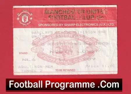 Manchester United v Aston Villa 1991 - Football Ticket - Image 2