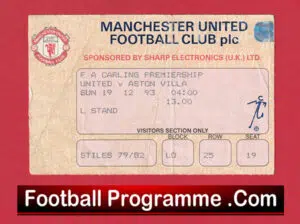 Manchester United v Aston Villa 1993 – Match Ticket