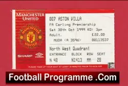 Manchester United v Aston Villa 1999 – Match Ticket