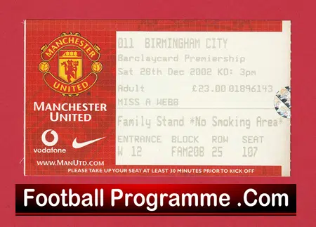 Manchester United v Birmingham City 2002 - Football Ticket - Image 2