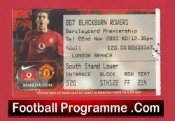Manchester United v Blackburn Rovers 2003 – Man Utd Ticket