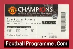 Manchester United v Blackburn Rovers 2011 – Football Ticket