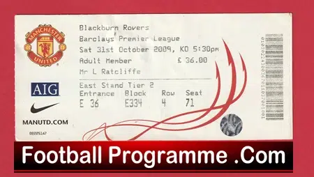 Manchester United v Blackburn Rovers 2009 - Match Ticket Man Utd - Image 2