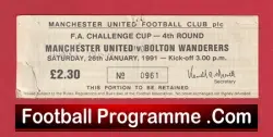 Manchester United v Bolton Wanderers 1991 – Football Ticket