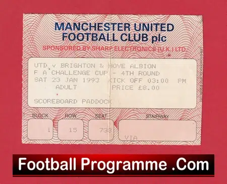 Manchester United v Brighton 1993 - FA Cup Ticket Man Utd - Image 2