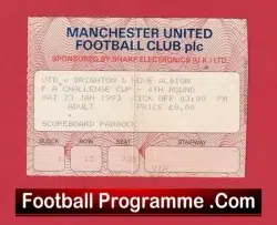Manchester United v Brighton 1993 - FA Cup Ticket Man Utd - football memorabilia