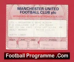 Manchester United v Brighton 1993 - Man Utd FA Cup Ticket - football memorabilia