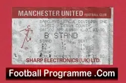 Manchester United v Derby County 1988 - Match Ticket - football memorabilia
