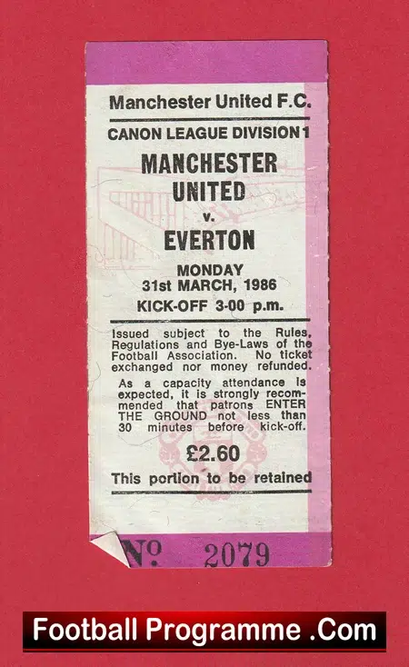 Manchester United v Everton 1986 - Match Ticket Stub - Image 2