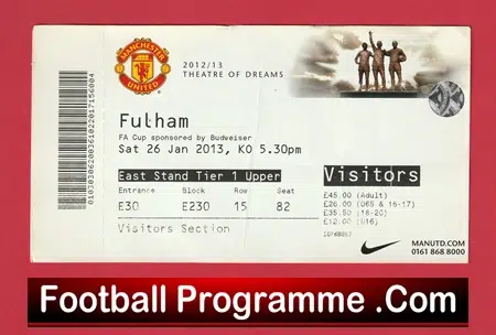 Manchester United v Fulham 2013 - Match Ticket - Image 2