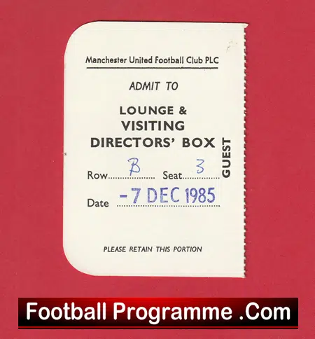 Manchester United v Ipswich Town 1985 - Directors Box Lounge Ticket - Image 2