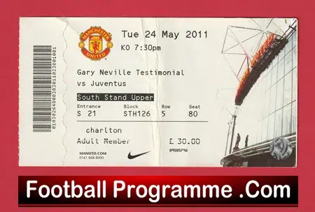 Manchester United v Juventus 2011 Gary Neville Testimonial Ticket - Image 2