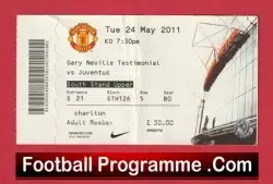 Manchester United v Juventus 2011 Gary Neville Testimonial Ticket - football memorabilia