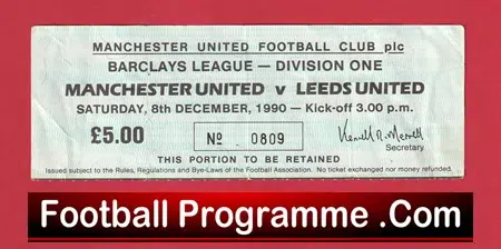 Manchester United v Leeds United 1990 - Match Ticket - Image 2