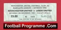 Manchester United v Leeds United 1990 - Match Ticket - football memorabilia