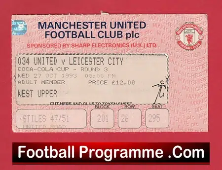 Manchester United v Leicester City 1993 - League Cup Ticket - Image 2