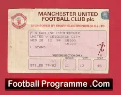 Manchester United v Leicester City 1994 - Match Ticket - football memorabilia