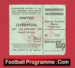 Manchester United v Liverpool 1976 - Man Utd Football Ticket - football memorabilia