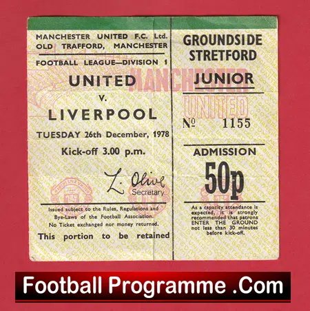 Manchester United v Liverpool 1978 - Football Ticket 1970s - Image 2