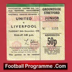 Manchester United v Liverpool 1978 – Football Ticket 1970s