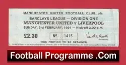 Manchester United v Liverpool 1991 - Match Ticket - football memorabilia